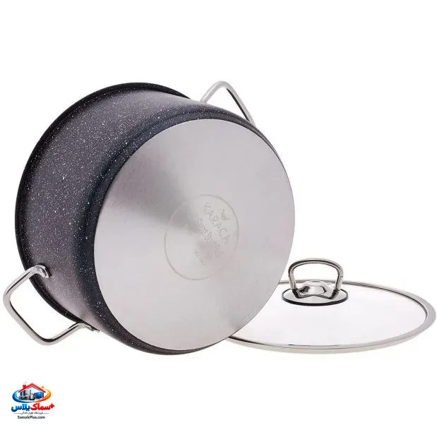 سرویس قابلمه 7 پارچه کاراجا (Karaca) ترکیه اصل رنگ نوک مدادی – گرانیتی نچسب با درب پیرکس و طراحی مدرن