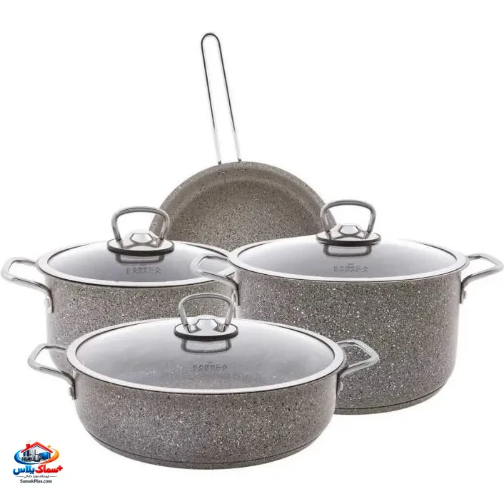 سرویس قابلمه 7 پارچه کاراجا (Karaca) ترکیه اصل رنگ نوک مدادی – گرانیتی نچسب با درب پیرکس و طراحی مدرن