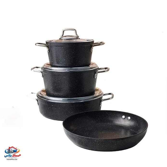 سرویس قابلمه 7 پارچه کاراجا (Karaca) ترکیه اصل رنگ مشکی با درب پیرکس – گرانیتی نچسب و بادوام