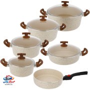 سرویس قابلمه  11 پارچه گرانیتی چدن و آلمینیوم  مدل السا برند اویز pmd- رنگ کرم