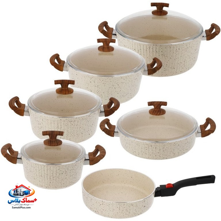 سرویس قابلمه  11 پارچه گرانیتی چدن و آلمینیوم  مدل السا برند اویز pmd- رنگ کرم